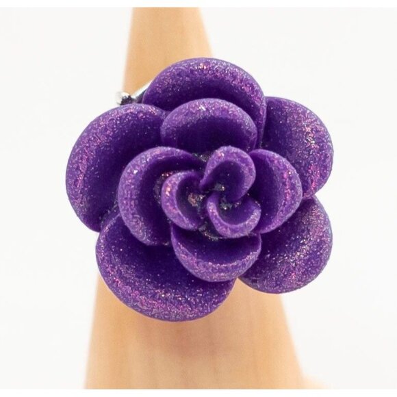 Vintage Art Nouveau Purple Rose Ring Size 8 - T13 - Picture 2 of 3